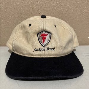 Vintage Jackson Truck Logo Tan Black Strapback Hat Cap Adjustable